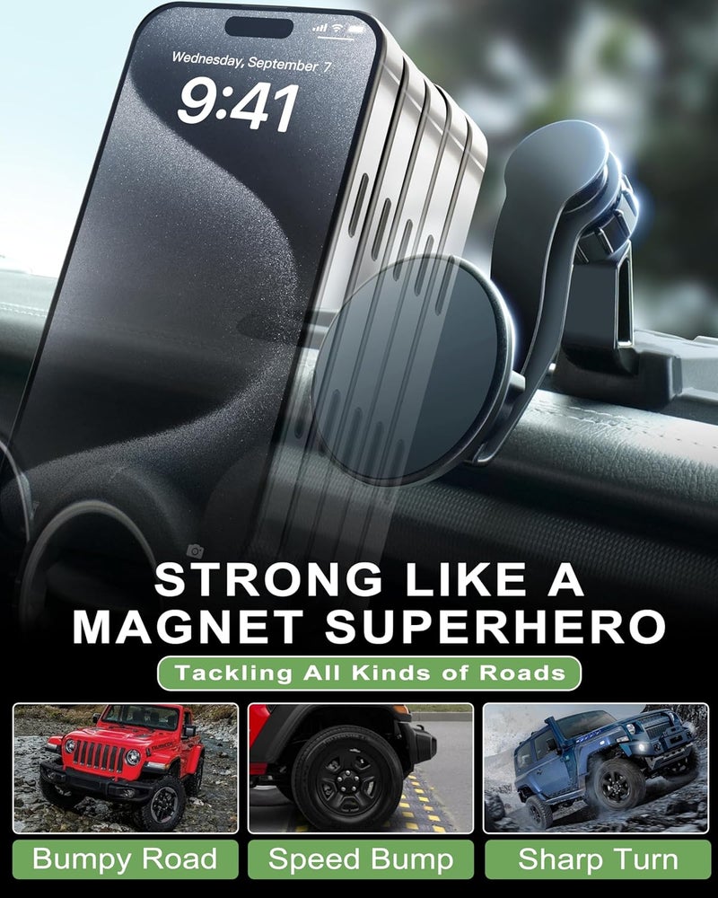 ZKJAYOE Magnetic Phone Mount for Jeep 2021-2023 Wrangler JL JLU 4XE - Dashboard Phone Holder with Magsafe for Jeep Wrangler JL 4XE Accessories (Not for Gladiator) - Image 2